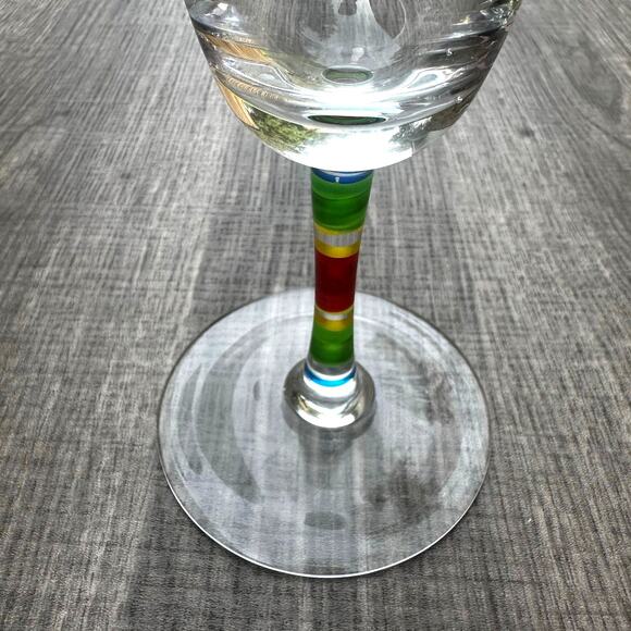 Whimsical Clear Glass Margarita Glasses Rainbow Hand Painted Stem-Set of 2 - Picture 4 of 5